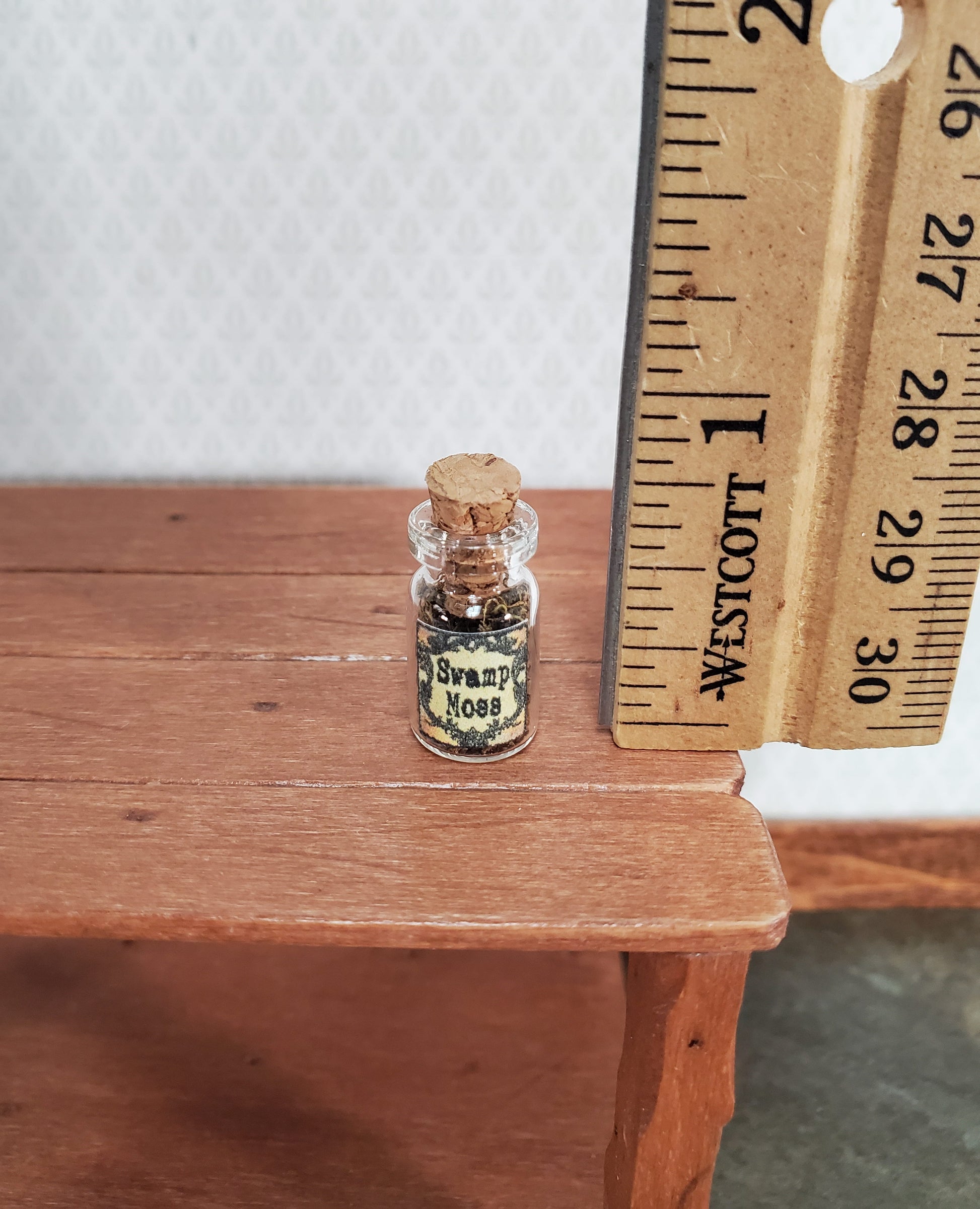 Dollhouse Spell Ingredient Swamp Moss in Glass Jar with Cork 1:12 Scale