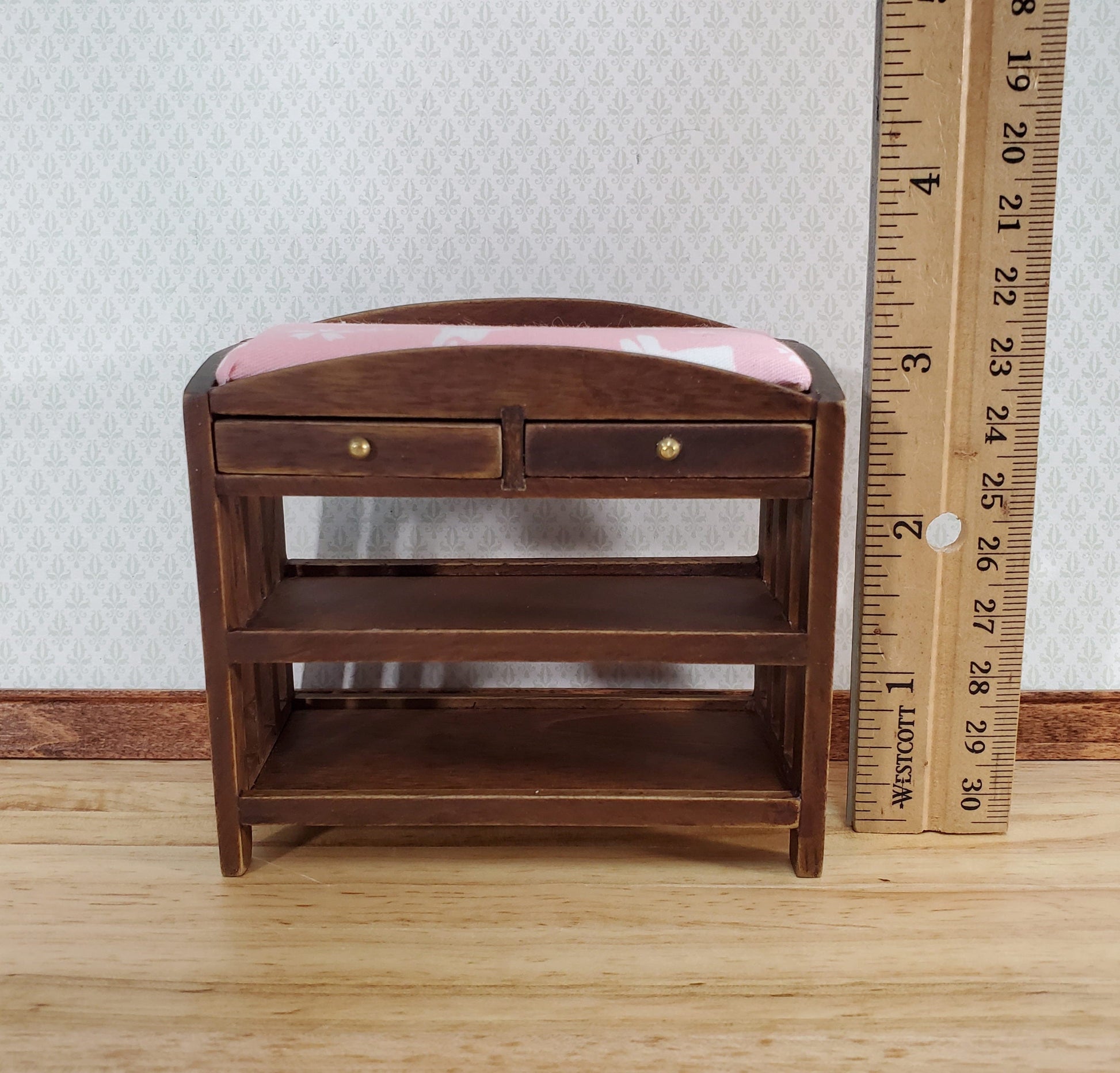 Modern Dollhouse Changing Table Wood Walnut Finish 1:12 Scale Nursery Room Furniture