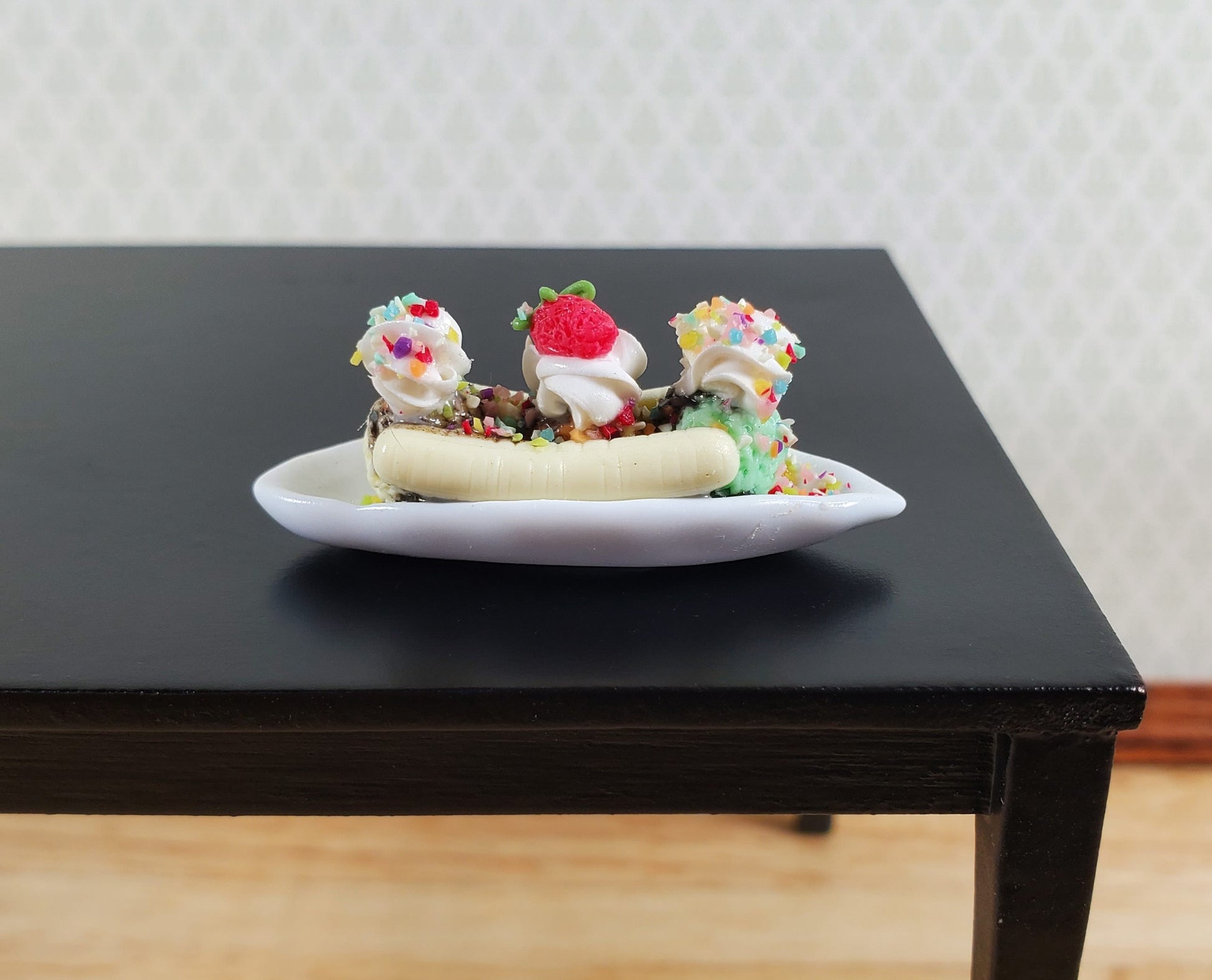 Dollhouse Banana Split Ice Cream Sundae 3 Scoops LARGE Miniature