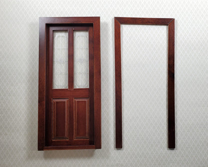 Dollhouse Exterior Front Door with Windows 1:12 Scale Miniature Walnut Finish