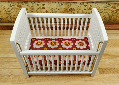 Dollhouse Drop Side Crib Wood White Turned Spindles 1:12 Scale Nursery Furniture