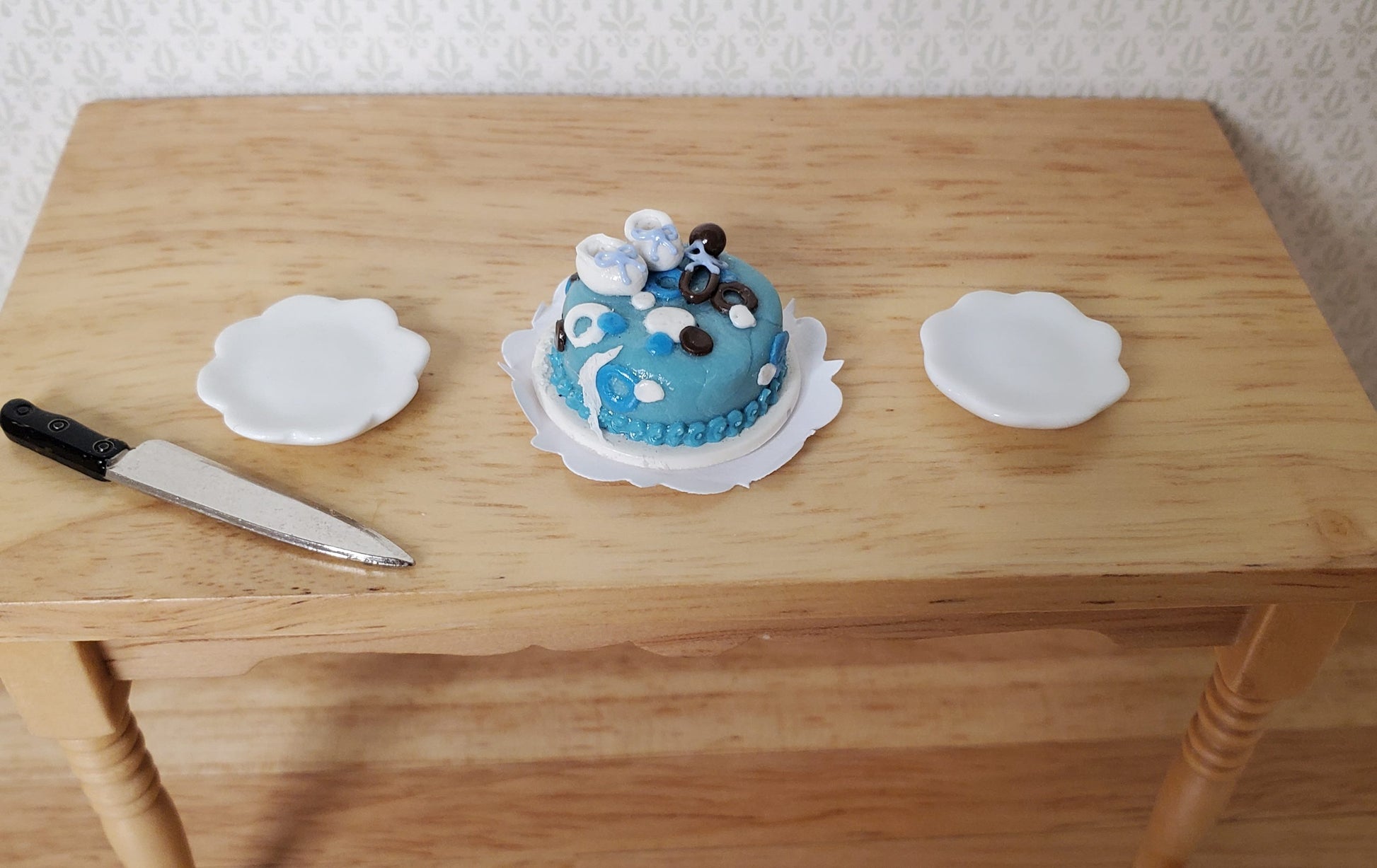 Dollhouse Baby Boy Welcome Cake 1:12 Scale Miniature Dessert Food