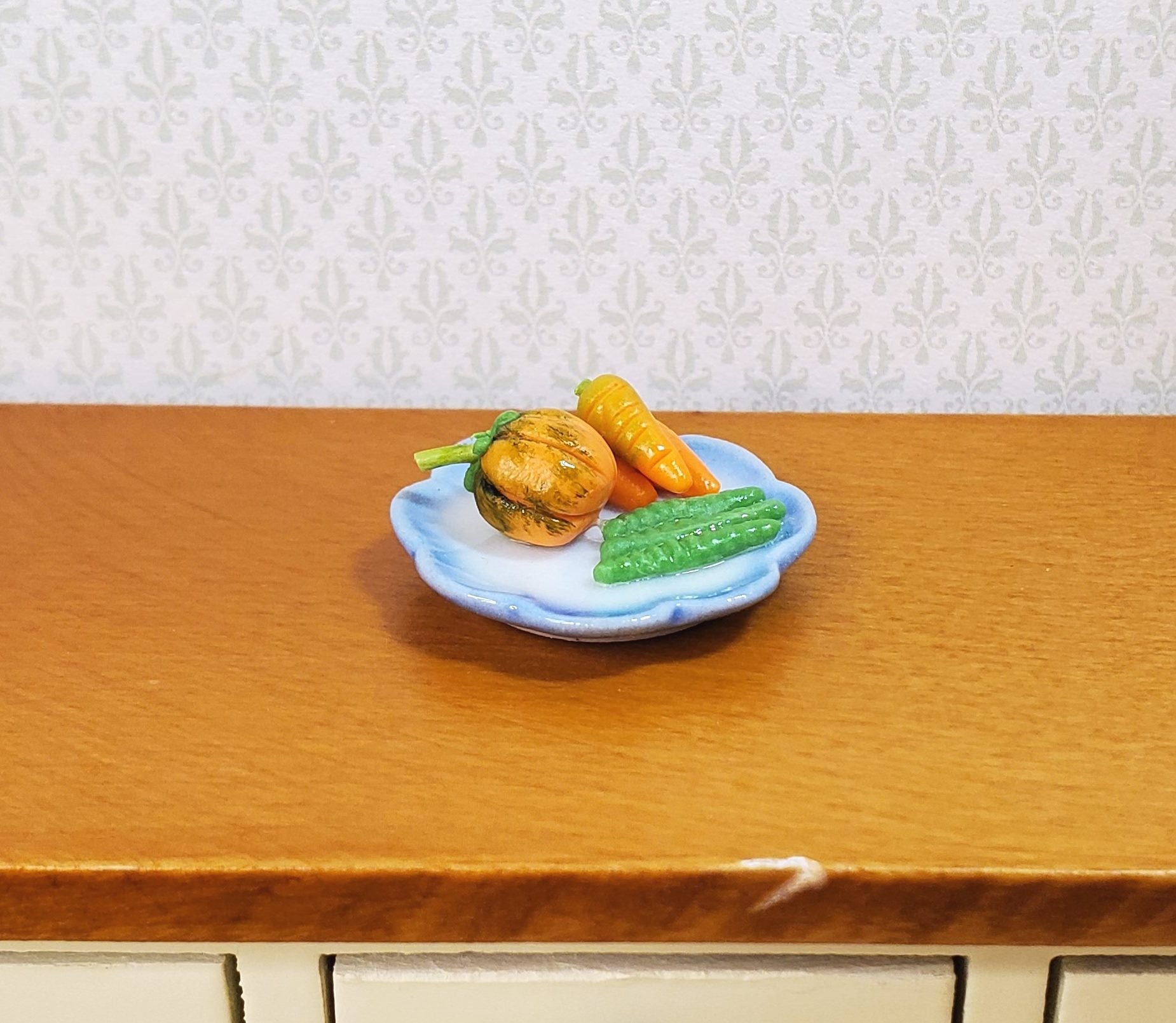 Dollhouse Plate of Veggies Squash Carrots Beans 1:12 Scale Miniature Food