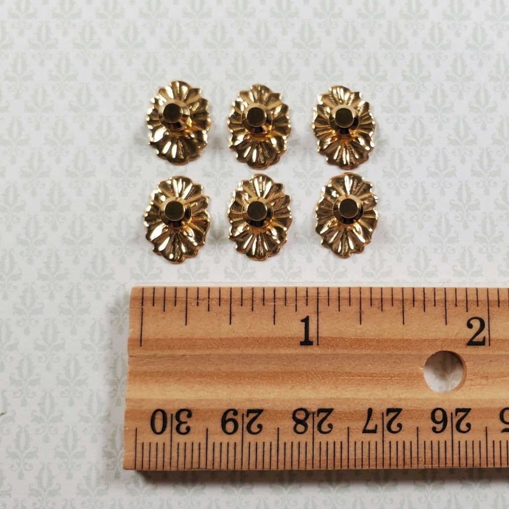 Dollhouse Doorknobs Handles Fancy Gold Brass 6 pcs 1:12 Scale Miniatures