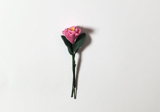 Dollhouse Pink Zinnia Single Long Stem with Foliage 1:12 Scale Miniature
