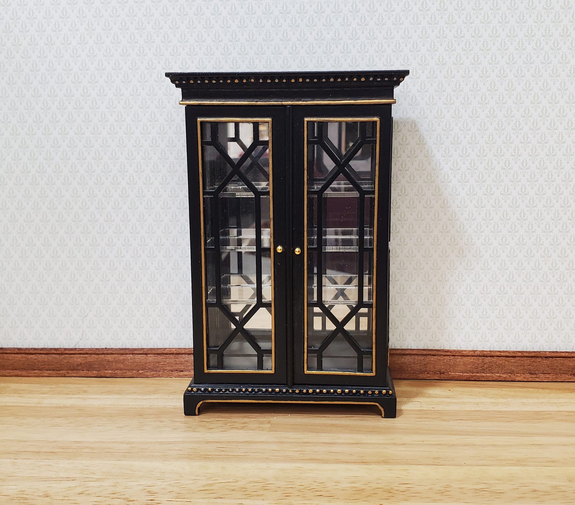 JBM Dollhouse Display Cabinet Black & Gold 1:12 Scale Miniature Furniture