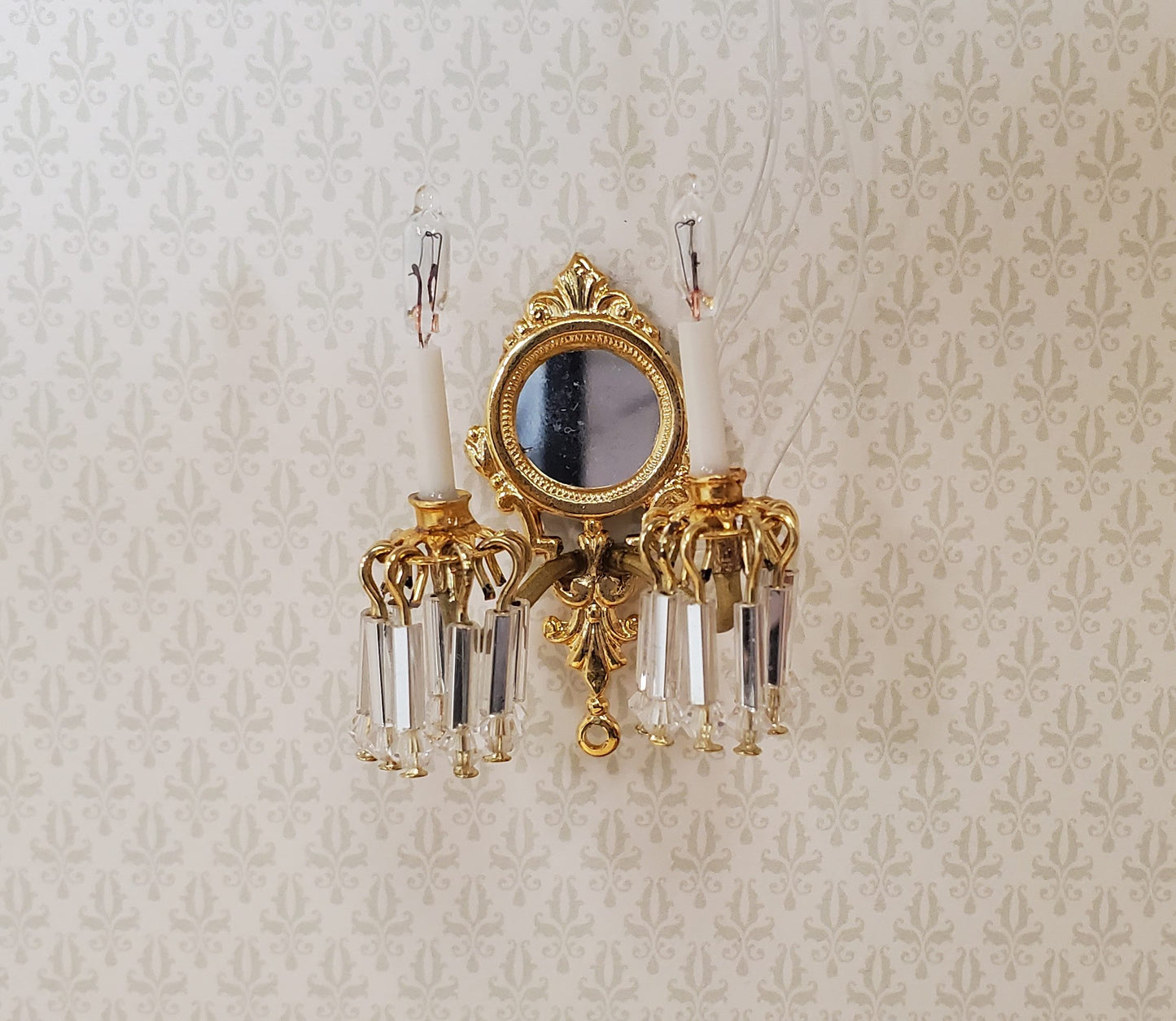 Dollhouse Double Crystal Candle Sconce 12 Volt 1:12 Scale Miniature Handmade
