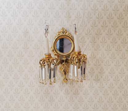 Dollhouse Double Crystal Candle Sconce 12 Volt 1:12 Scale Miniature Handmade