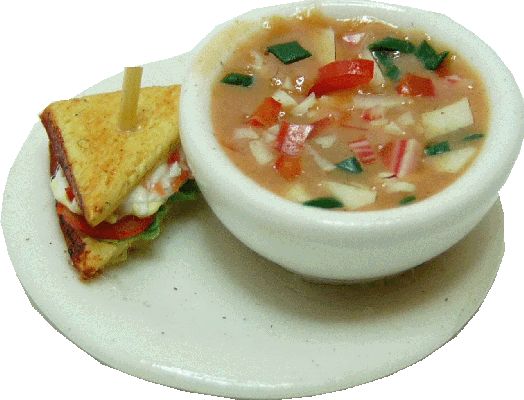Dollhouse Vegetable Soup with Chicken Salad Sandwich 1:12 Scale Miniature Food