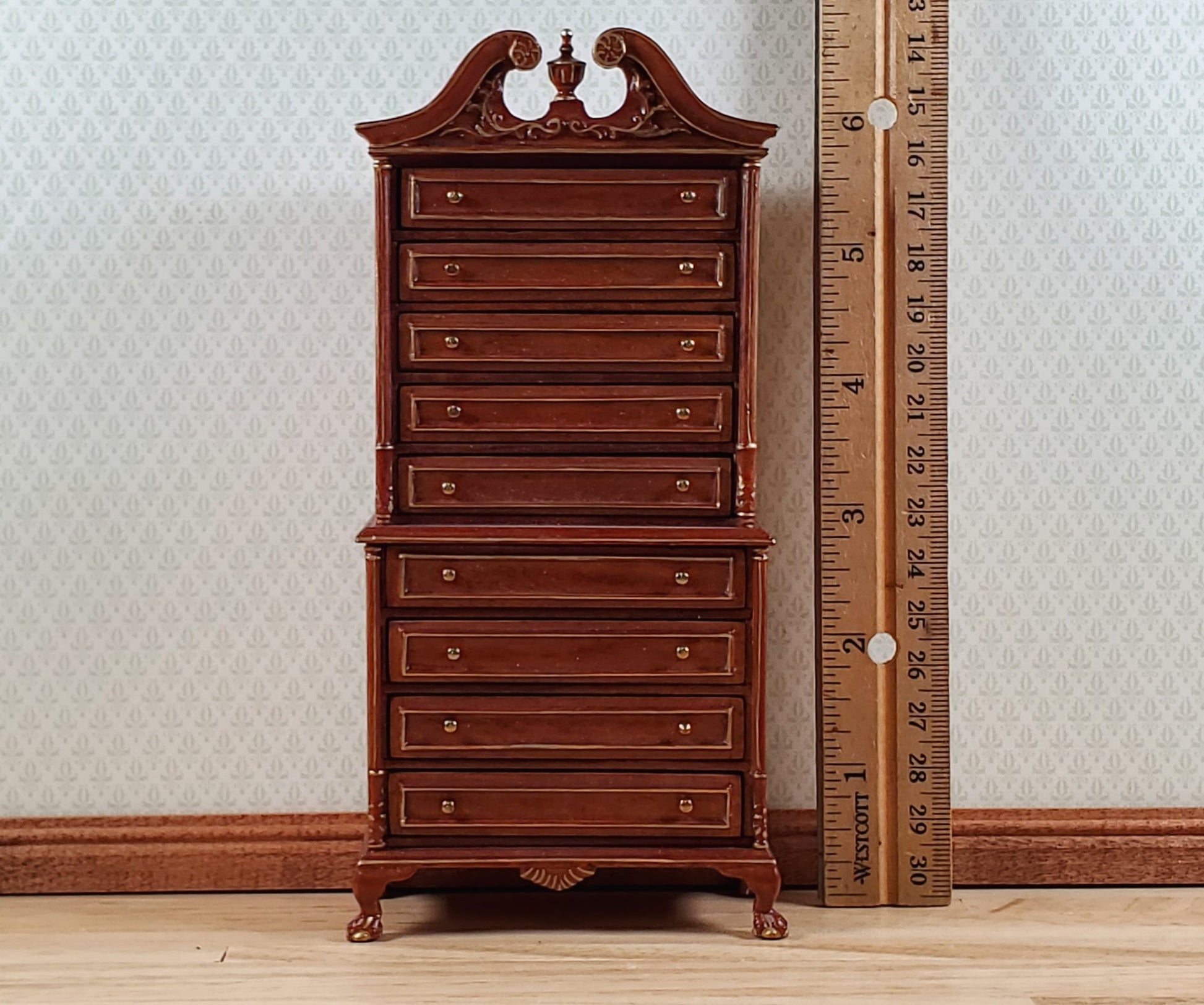 Dollhouse High Boy Dresser Walnut Finish 1:12 Scale Hansson Miniature Furniture