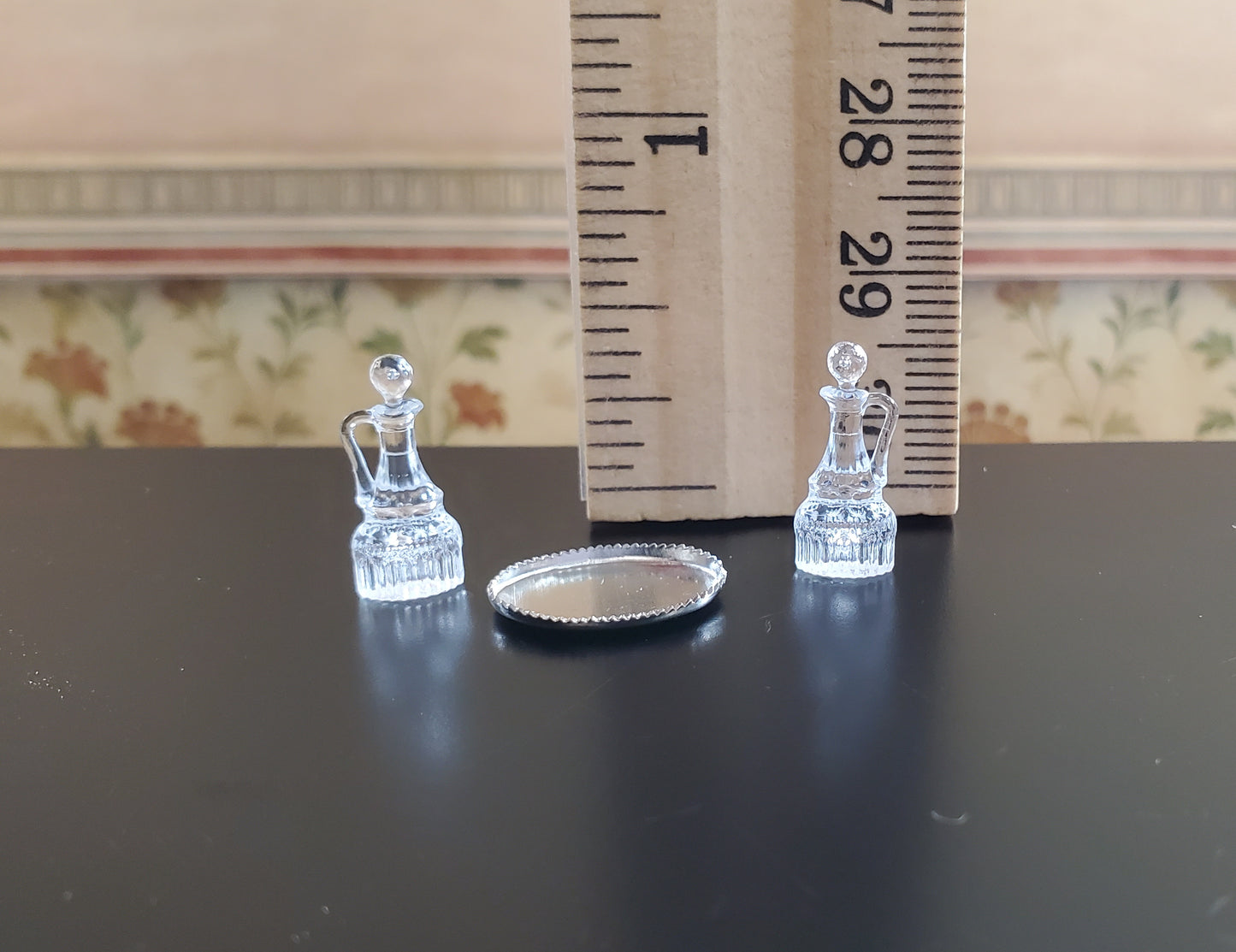 Dollhouse Oil & Vinegar Cruet Set on Silver Tray Chrysnbon 1:12 Scale Miniature