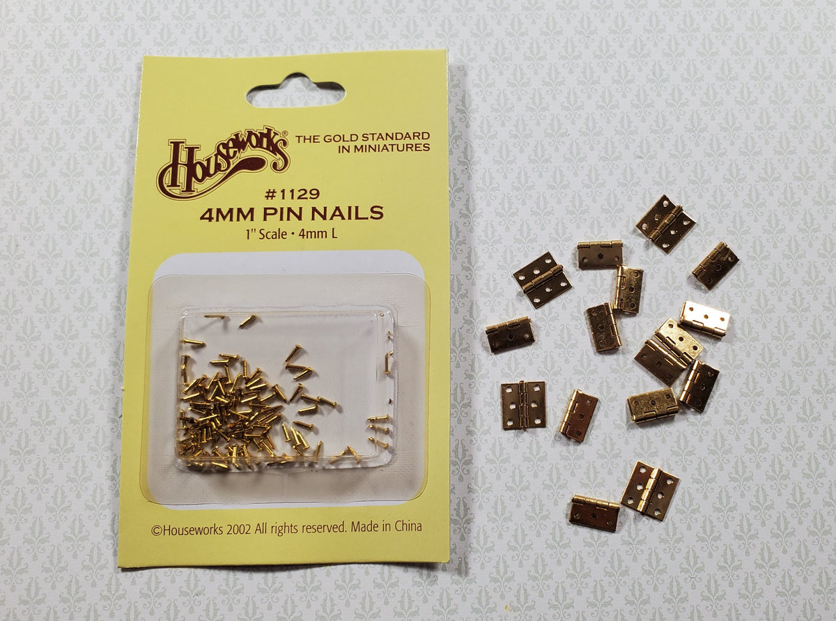 Dollhouse Miniature Butt Hinges Working x16 Gold Brass 1:12 Scale Includes Nails