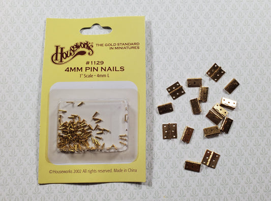 Dollhouse Miniature Butt Hinges Working x16 Gold Brass 1:12 Scale Includes Nails