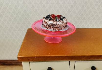 Dollhouse Fluorescent Pink Glass Cake Plate Large Miniature Kitchen