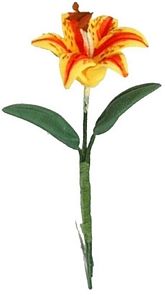 Dollhouse Orange & Red Tiger Lily Single Stem with Foliage 1:12 Scale Miniature