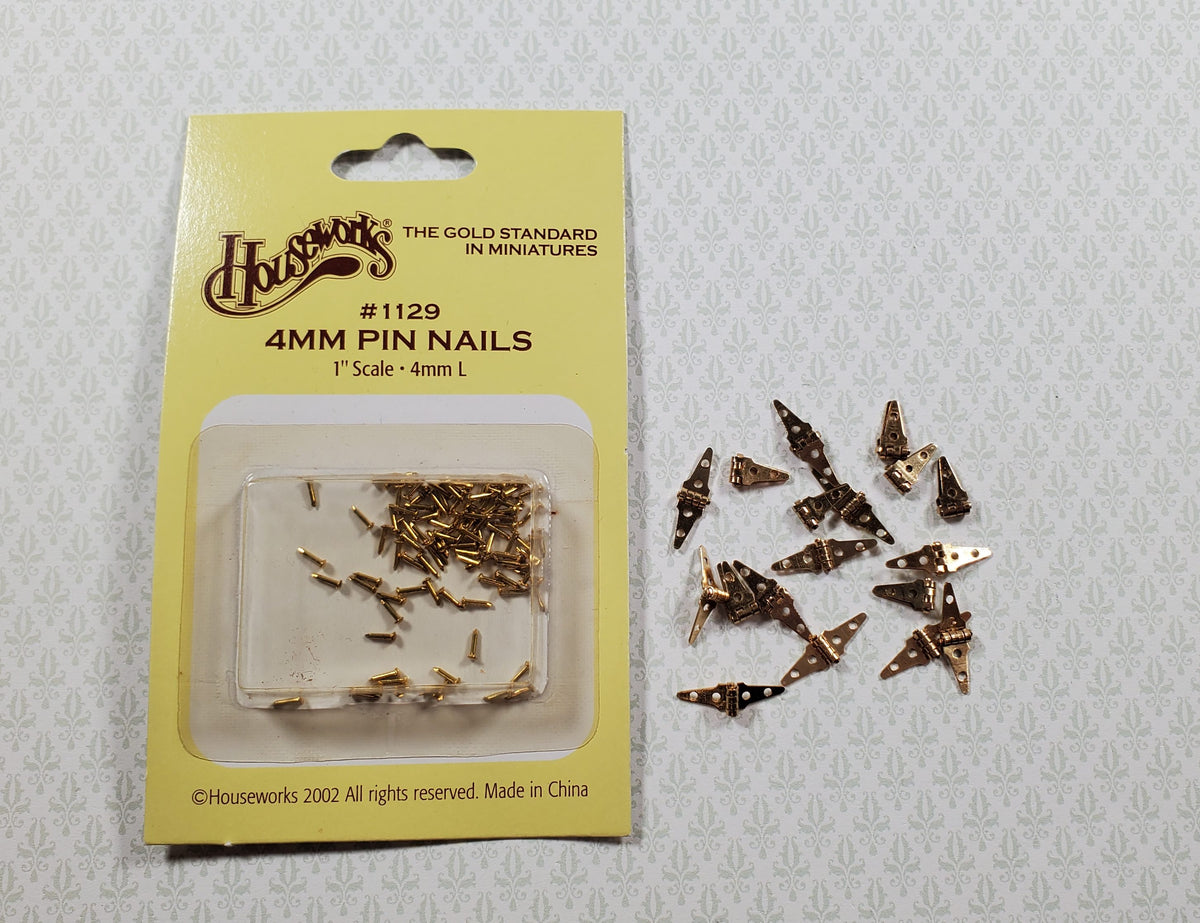 Dollhouse Miniature Triangle Hinges Working x24 Gold Brass 1:12 Scale w/Nails