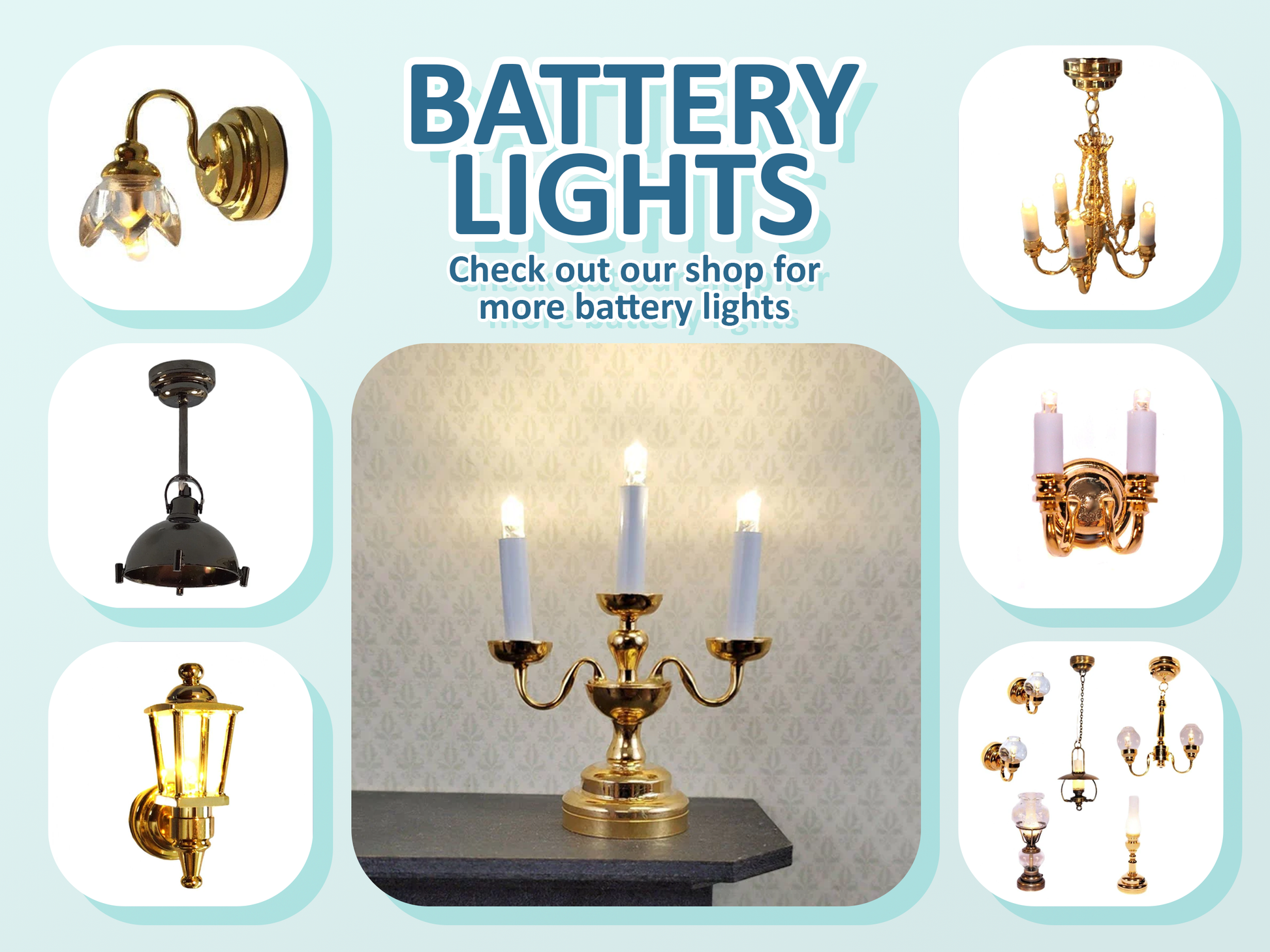Dollhouse Miniature Battery Light Candelabra 3 Arm Gold 1:12 Scale Lamp