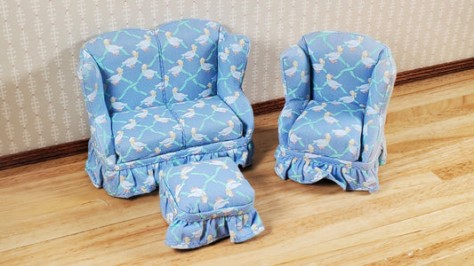 Some Fading on Fabric - Dollhouse Small Sofa Chair Ottoman Nursery Theme 1:12 Scale