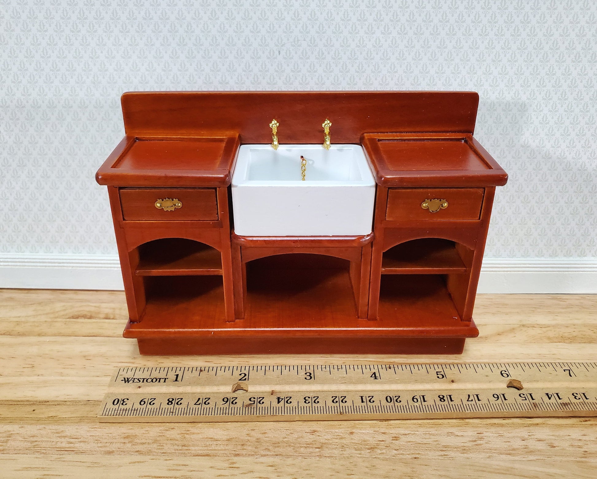 Dollhouse Kitchen Sink Cabinet with Drawers 1:12 Scale Miniature Wood Furniture