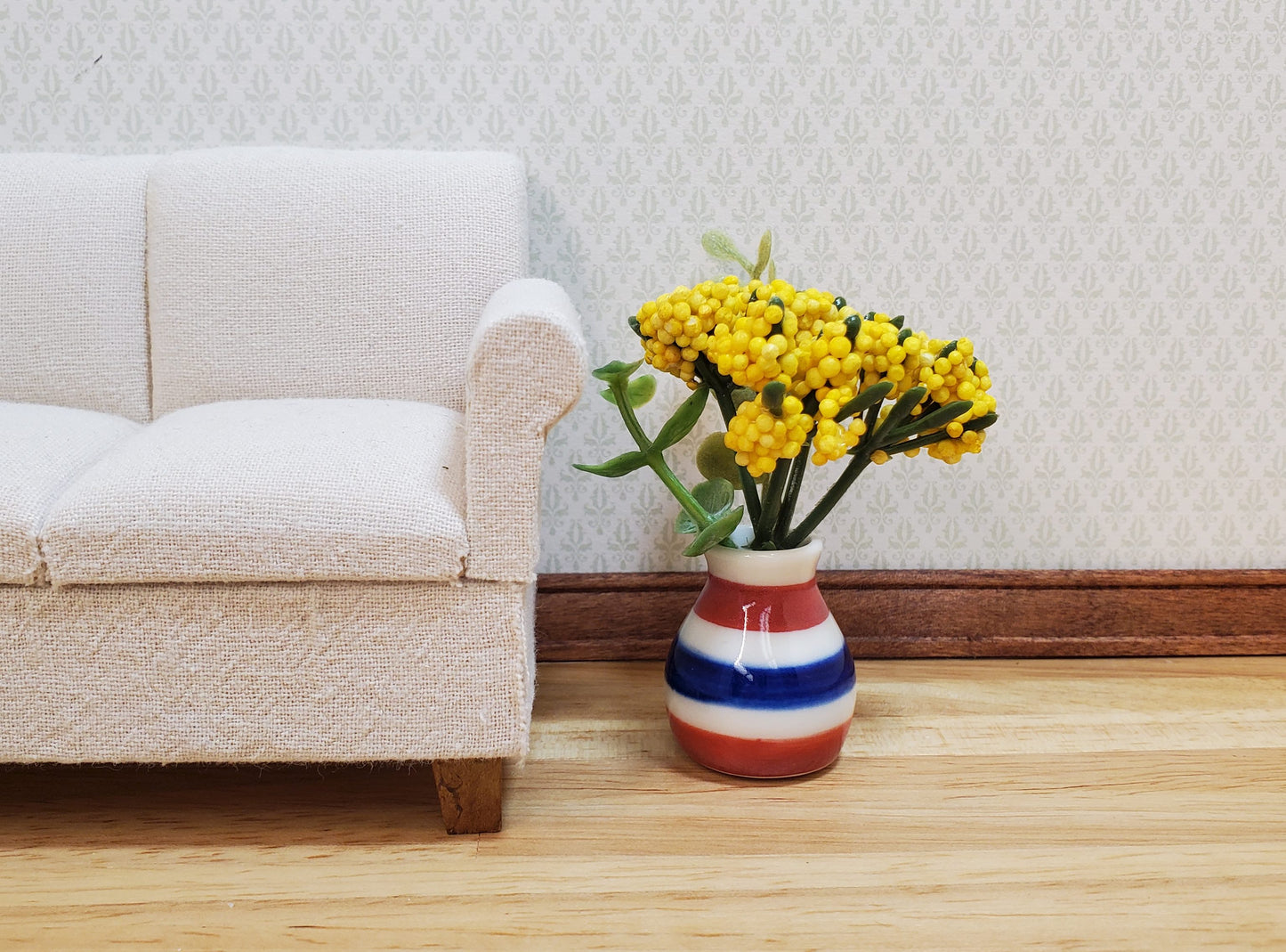 Dollhouse Large Ceramic Vase Red White Blue Stripes 1:12 Scale Miniature