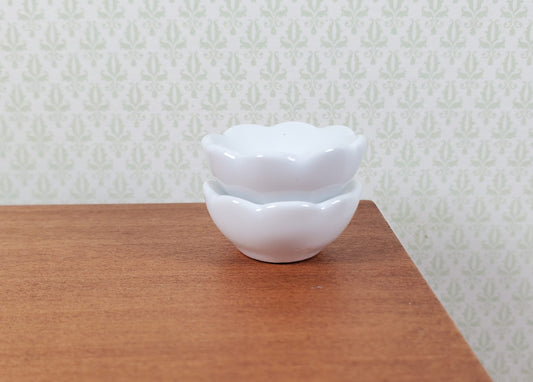 Dollhouse Scalloped Serving Bowls White Ceramic Set of 2 1:12 Scale Miniature