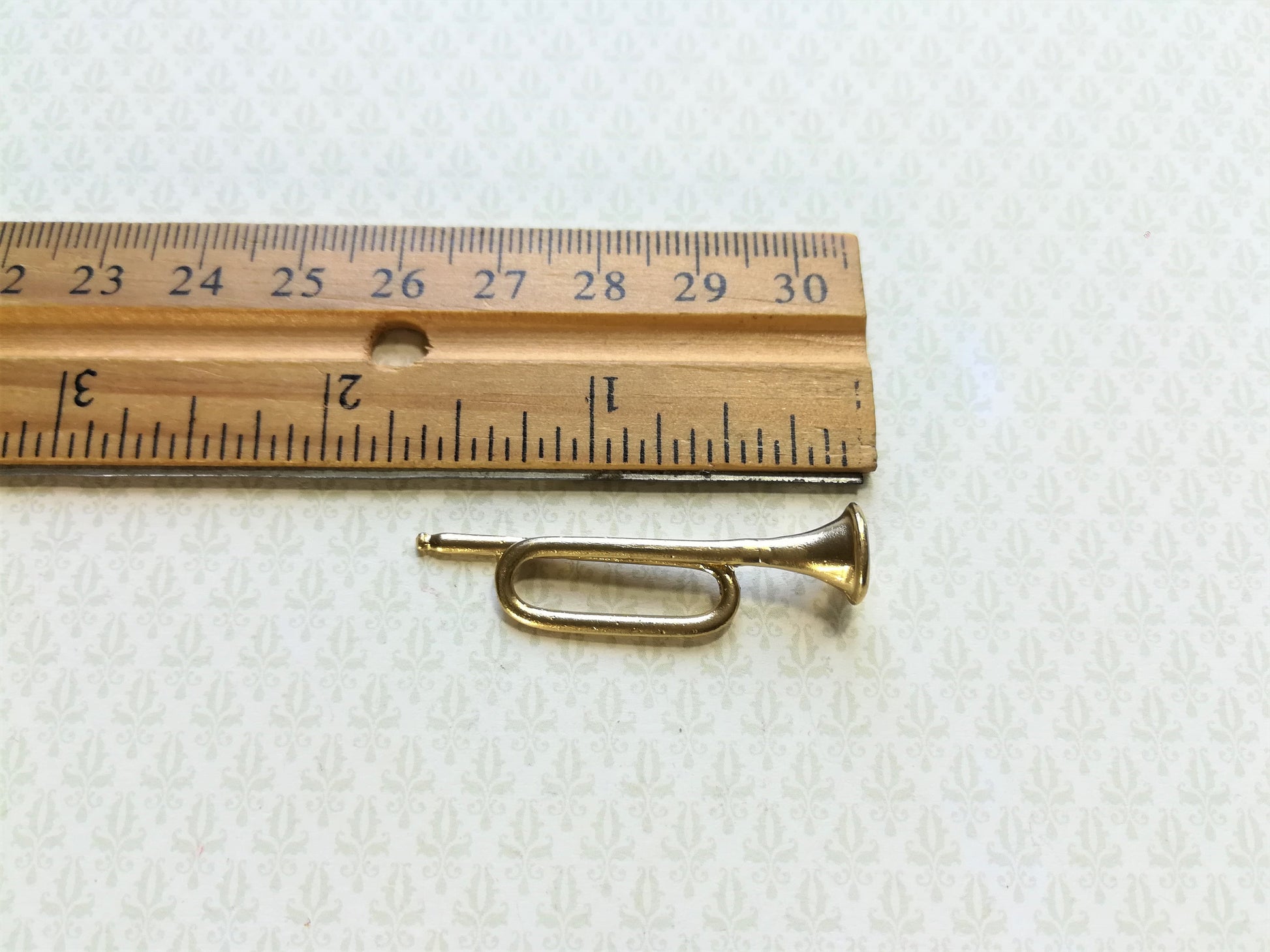 Dollhouse Miniature Bugle Horn Gold Metal 1 5/8" 1:12 Scale Instrument