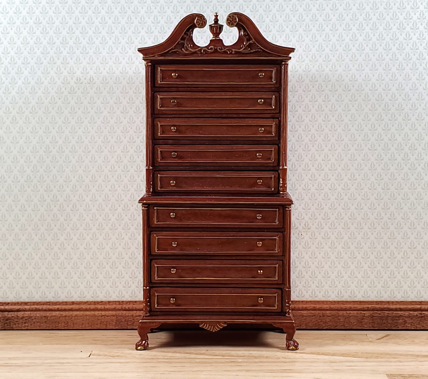 Dollhouse High Boy Dresser Walnut Finish 1:12 Scale Hansson Miniature Furniture