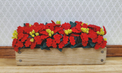 Dollhouse Red Poinsettias in Window Box Planter 1:12 Scale Miniature 3 3/8"