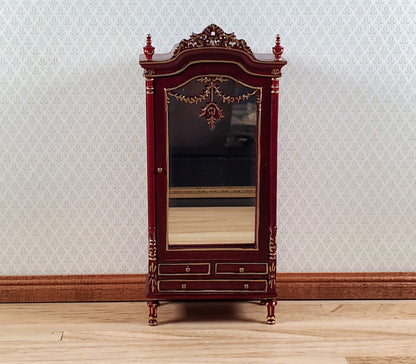 Dollhouse Mirrored Wardrobe Mahogany Finish 1:12 Scale by Hansson Miniatures