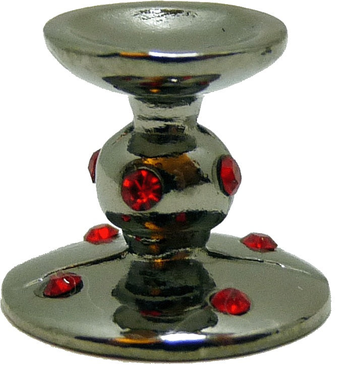Dollhouse Ruby Encrusted Short Candlestick Holder Silver 1:12 Scale Miniature