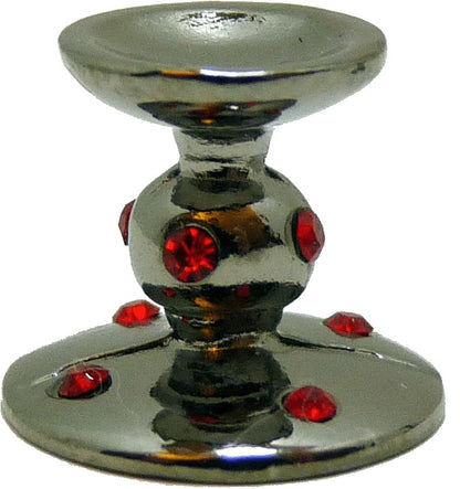 Dollhouse Ruby Encrusted Short Candlestick Holder Silver 1:12 Scale Miniature