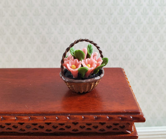 Dollhouse Pink Daisies in a Small Basket 1:12 Scale Miniature Flowers by Falcon