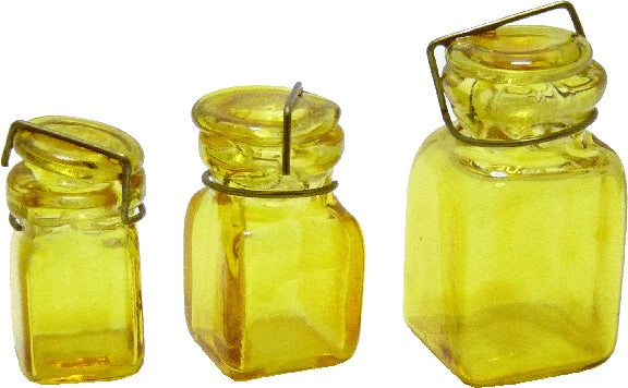 Dollhouse Extra Large Square Glass Canning Jars Set of 3 Yellow 1:12 Scale Miniature