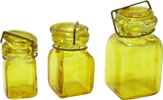Dollhouse Extra Large Square Glass Canning Jars Set of 3 Yellow 1:12 Scale Miniature
