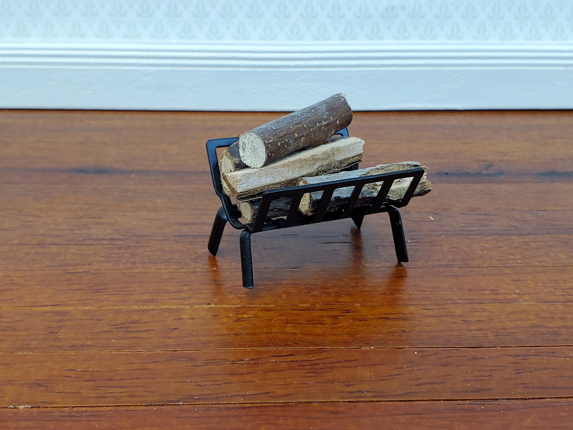 Dollhouse Fireplace Grate Log Rack Black Metal 1:12 Scale Miniature