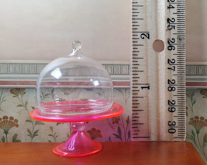 Dollhouse Bright Pink Glass Cake Stand 1:12 Scale Miniature Kitchen Decor Bakery