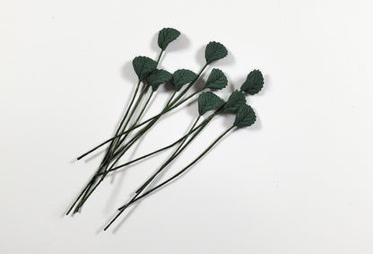 Dollhouse Dark Green Serrated Leaves Long Stem Set of 10 1:12 Scale Miniature