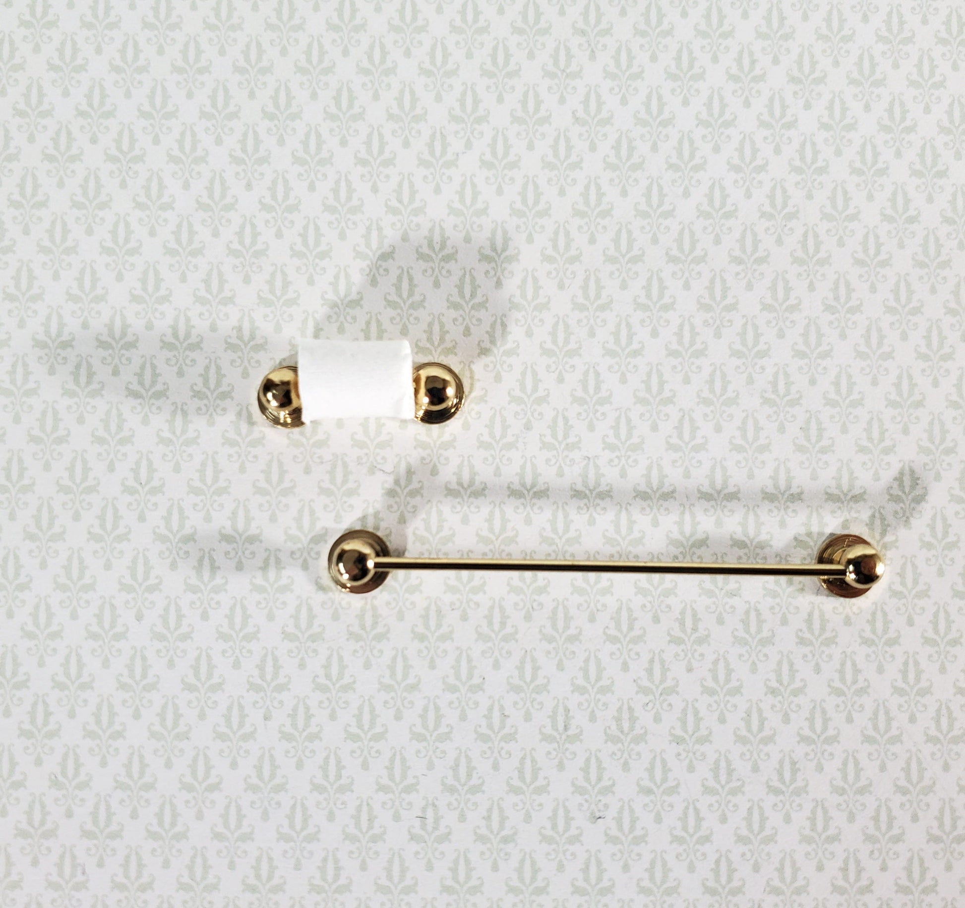 Dollhouse Miniature Towel Rod & Toilet Paper Holder Bathroom 1:12 Scale Gold Brass