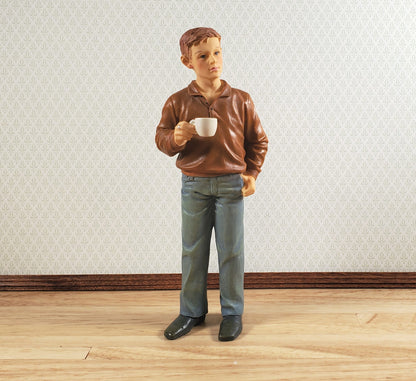 Dollhouse Modern Young Man Dad Male with Coffee Standing 1:12 Scale "Russ"