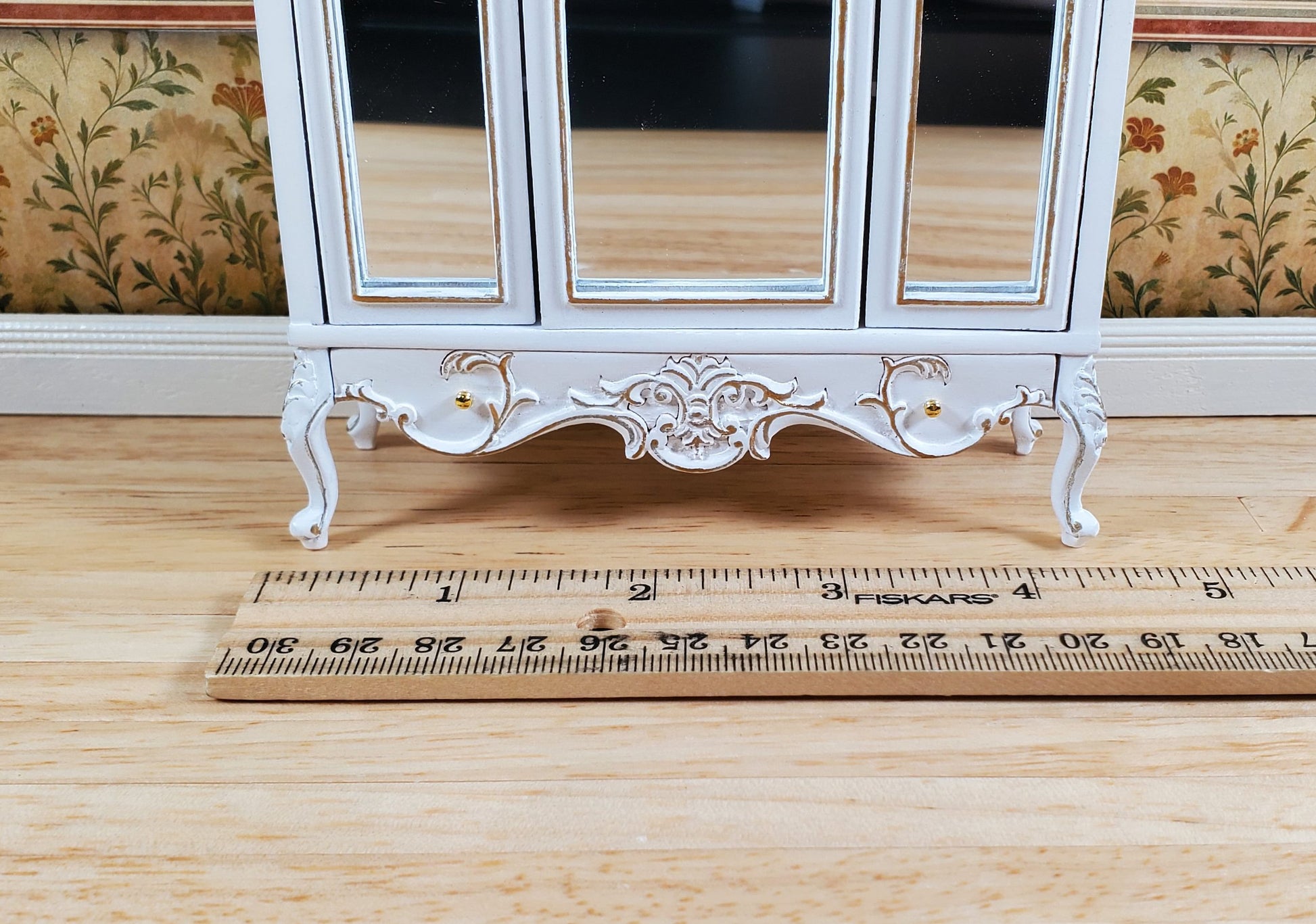 JBM Dollhouse Wardrobe Mirrored Closet Victorian Style 1:12 Scale White