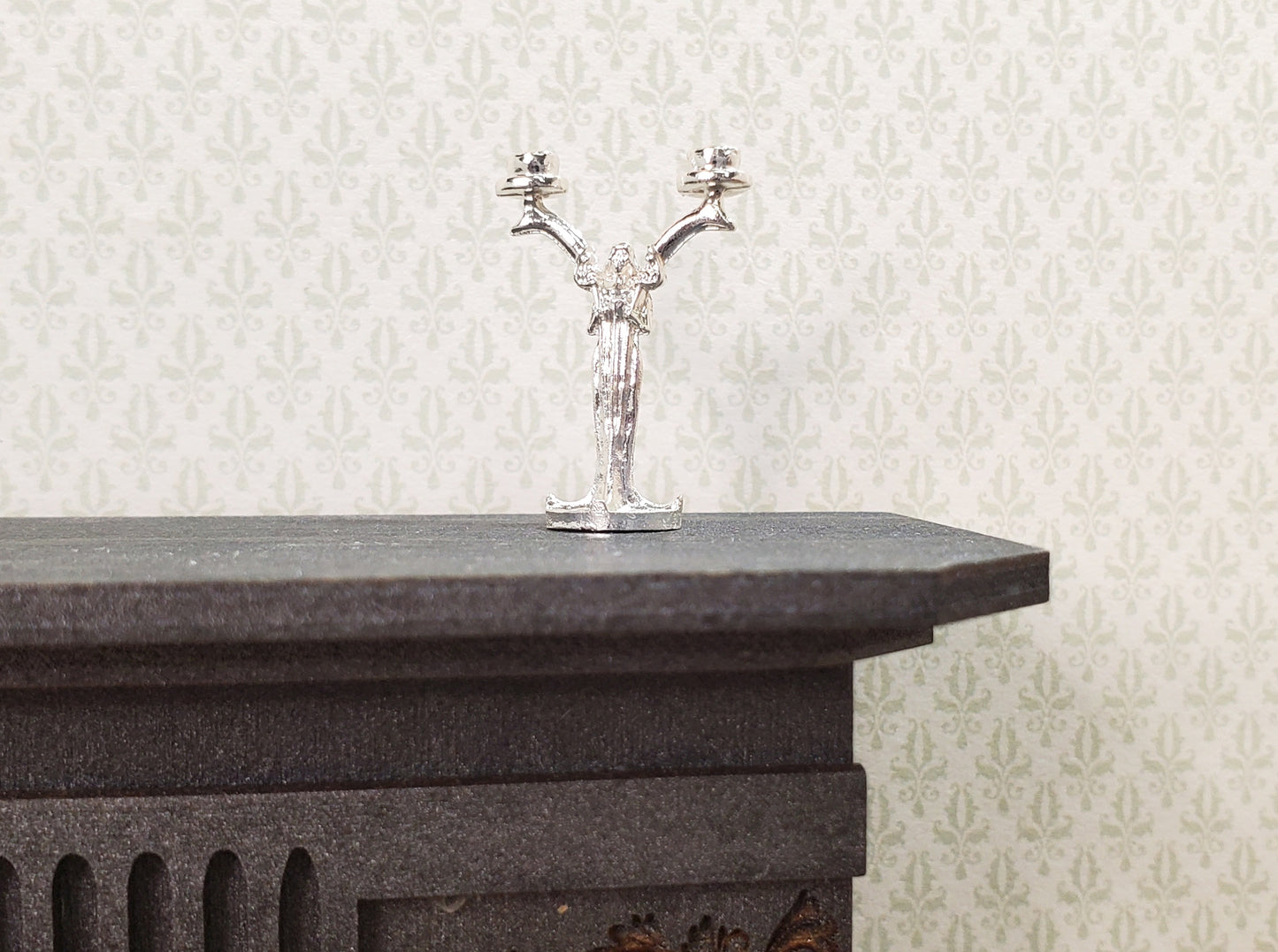 Dollhouse Art Nouveau Figural Candlestick Silver 1:12 Scale Miniature