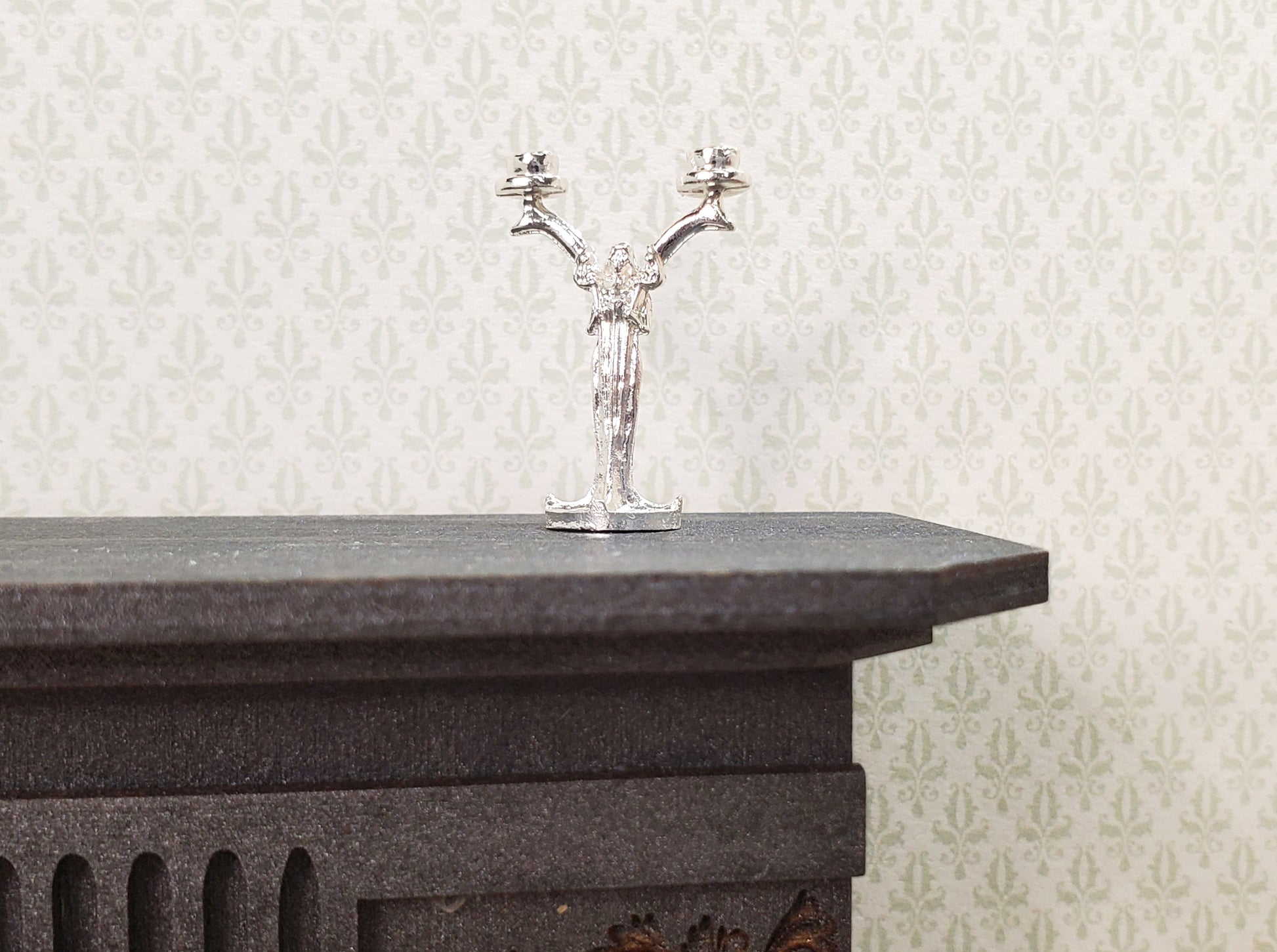 Dollhouse Art Nouveau Figural Candlestick Silver 1:12 Scale Miniature