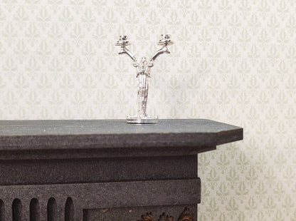 Dollhouse Art Nouveau Figural Candlestick Silver 1:12 Scale Miniature