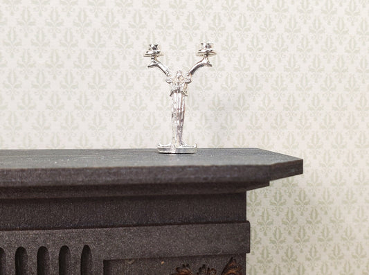 Dollhouse Art Nouveau Figural Candlestick Silver 1:12 Scale Miniature