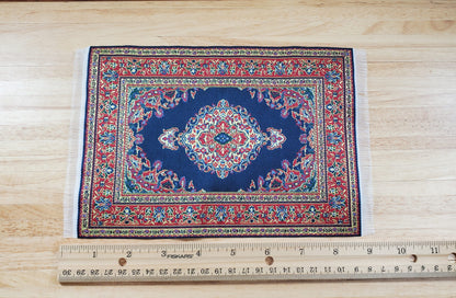 Dollhouse Rug Woven Fabric Large Blue Red Gold 9 1/4" x 5 7/8" 1:12 Scale