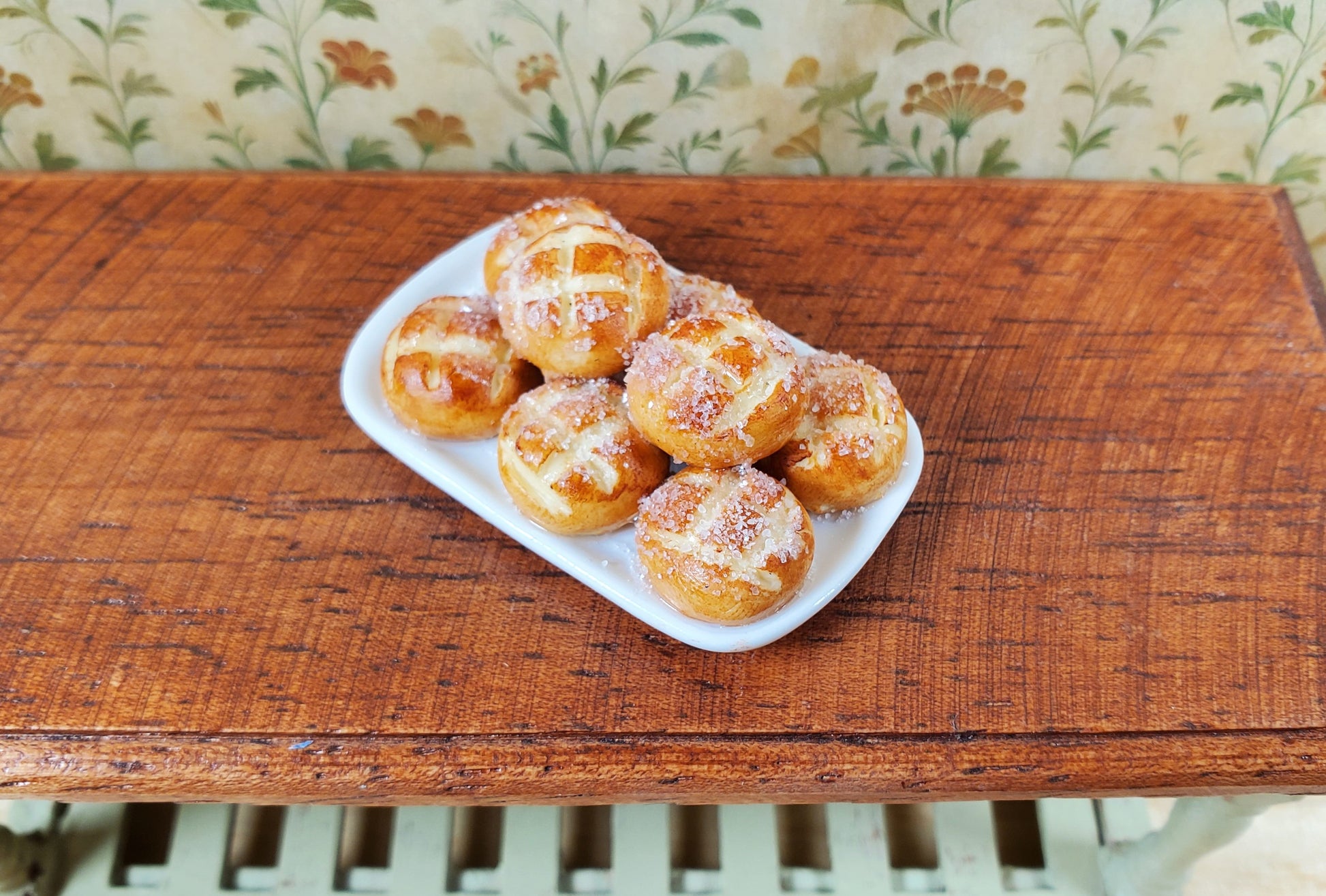 Dollhouse Sugar Buns on a White Ceramic Platter 1:12 Scale Miniature Kitchen