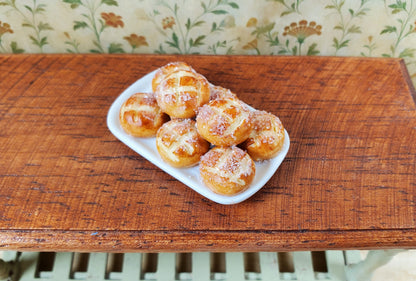 Dollhouse Sugar Buns on a White Ceramic Platter 1:12 Scale Miniature Kitchen