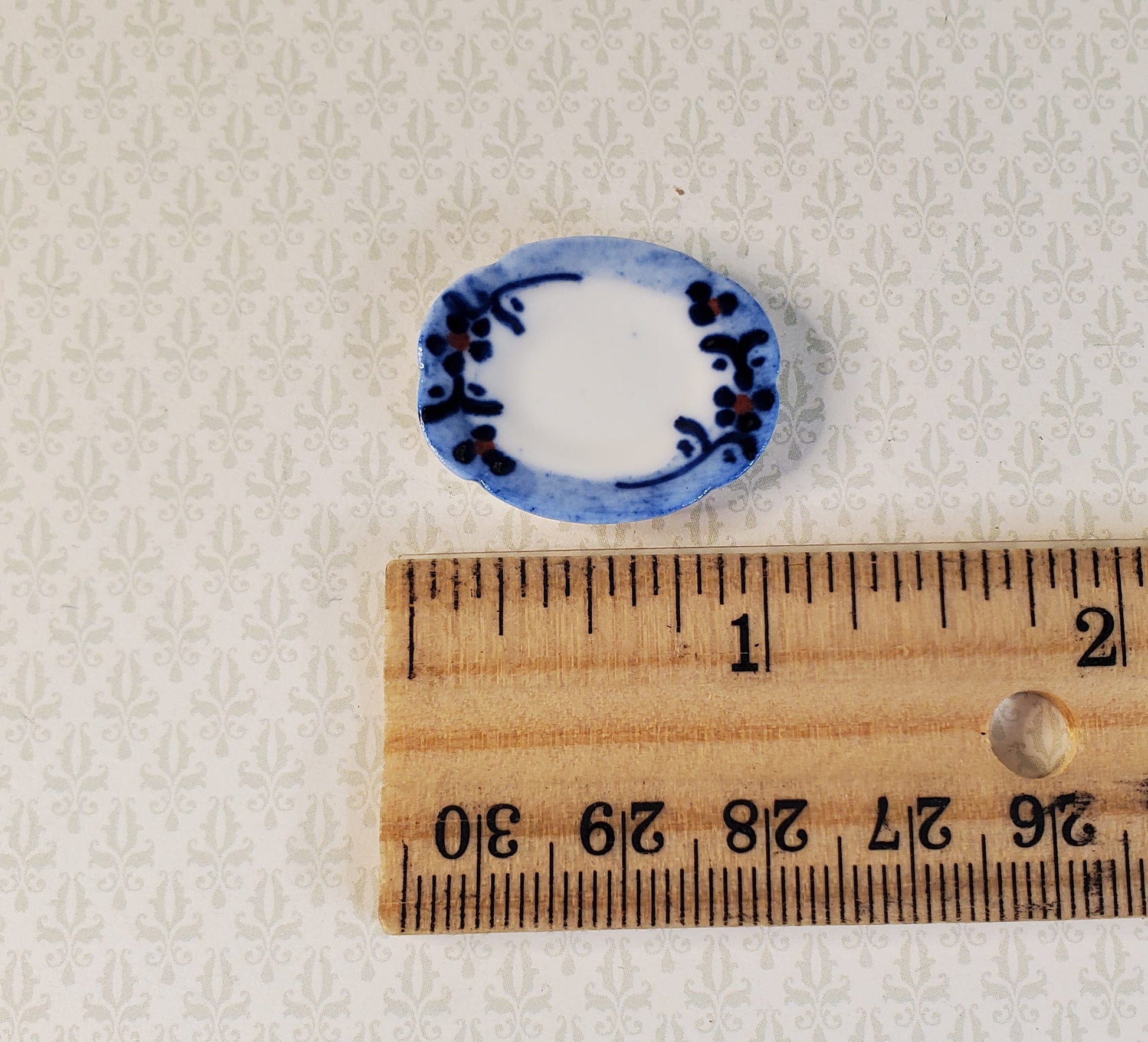 Dollhouse Small White & Blue Ceramic Platter 1:12 Scale Miniature Dish
