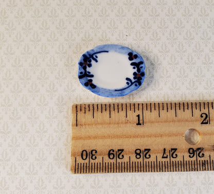 Dollhouse 2 Small White & Blue Ceramic Platters 1:12 Scale Miniature Dish