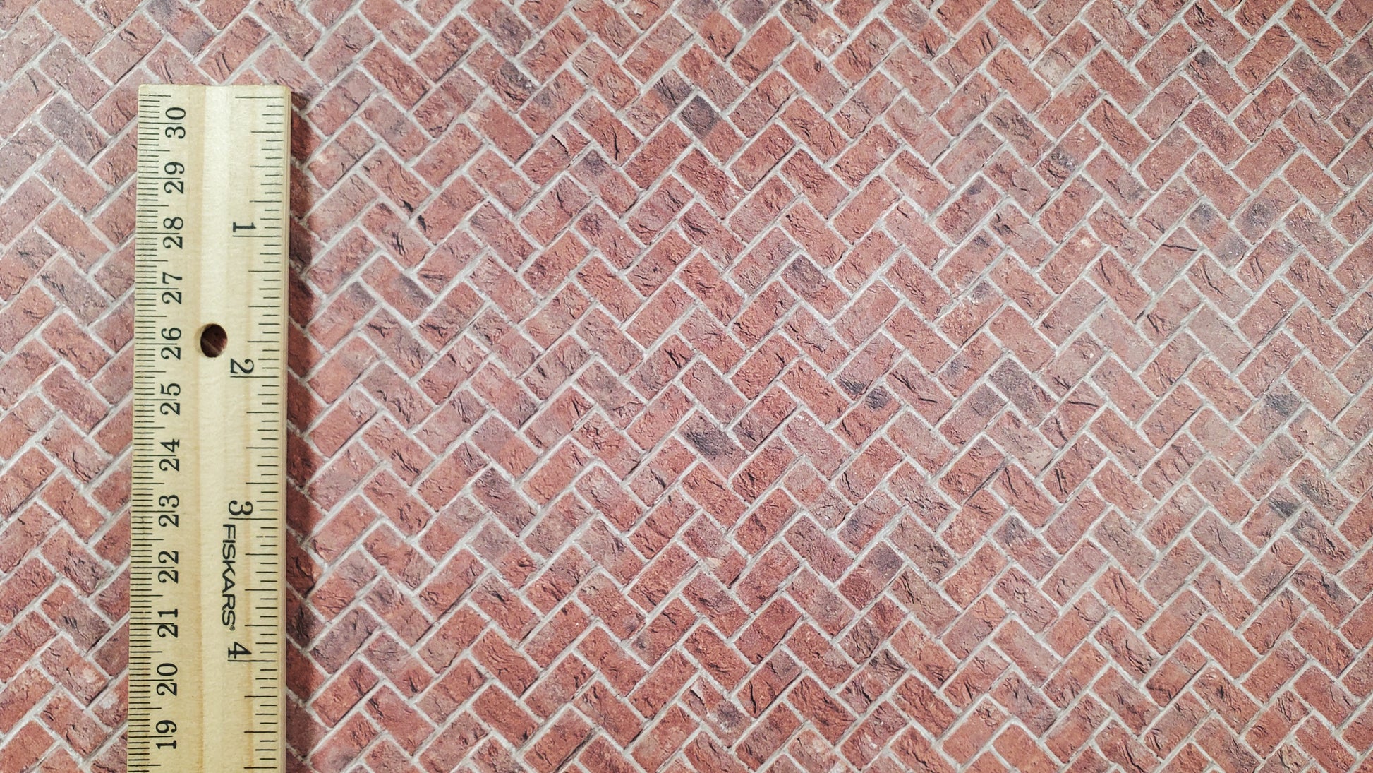 Miniature Weathered Brick Embossed Paper Herringbone Pattern 1:12 Scale Scenery
